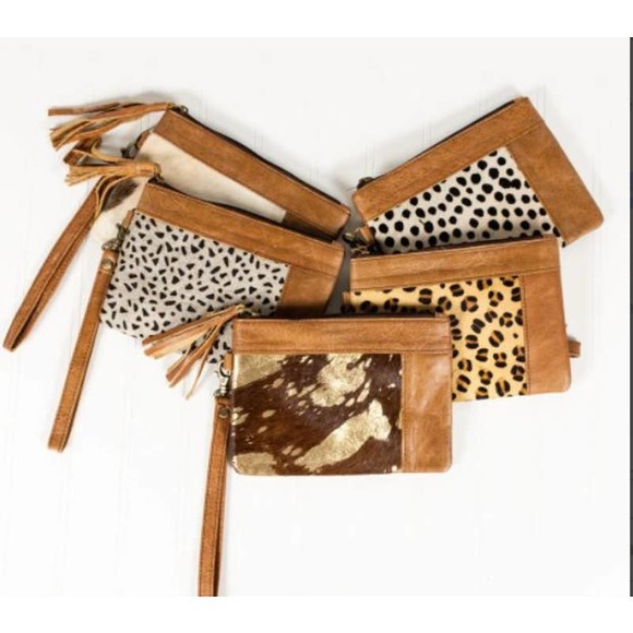 Framed Leather & Cowhide Animal Print Wristlet - Picture 3 of 3